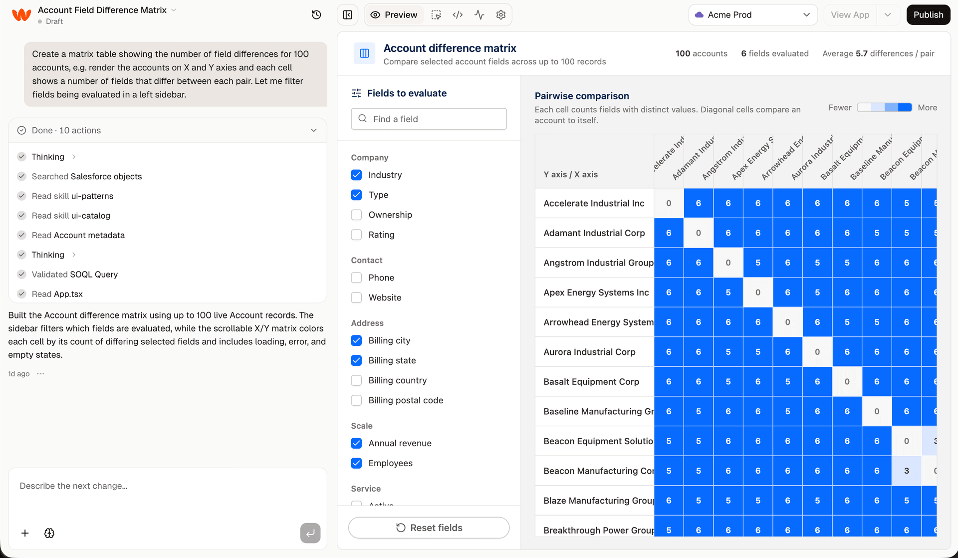 The Wisty web app showing a project being built in the workspace